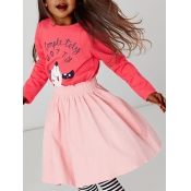 Lovely Girl Trendy Cartoon Letter Print Ruffle Des