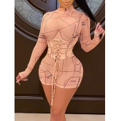 Lovely Party Geometric Print Mesh Bandage Design K