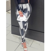 LW Casual High-waisted Print Patchwork Black Pants