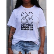 LW Sweet Smiley Face Letter Print White T-shirt