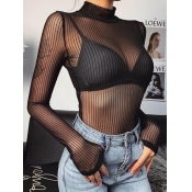 LW Sexy Striped See-through Black Bodysuit