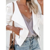 Lovely Street Turndown Collar Pocket Design White 