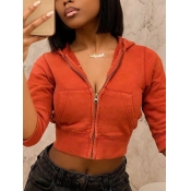 Lovely Casual Hooded Collar Kangaroo Pocket Orange