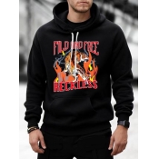 Lovely Men Casual Hooded Collar Drawstring Print B