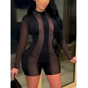 LW Sexy Half A Turtleneck See-through Patchwork Bl