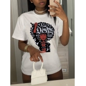 Lovely Casual Face Letter Print White T-shirt
