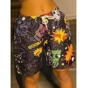 Lovely Casual Mid Waist Gradient Print Black Short