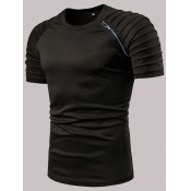 Lovely Men Casual O Neck Zipper Design Black T-shi
