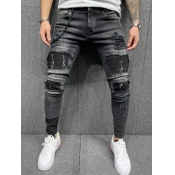 LW High Stretchy Broken Holes Patchwork Black Jean