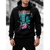 Lovely Men Casual Hooded Collar Print Baby Blue Ho