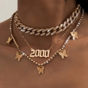 Lovely Casual Butterfly Patchwork Gold Necklace