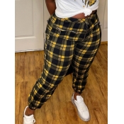 LW Casual Mid Waist Plaid Print Zipper Design Blac