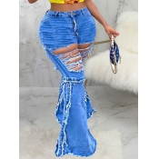 Lovely Street Broken Holes Flared Blue Plus Size J