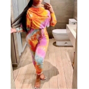 Lovely Casual Drawstring Tie Dye Yellow Two Piece 