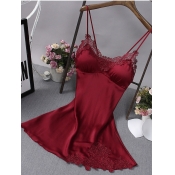 Lovely Sexy Spaghetti Strap Lace Patchwork Wine Re