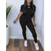 LW BASIC Casual O Neck Elastic Black Two Piece Pan
