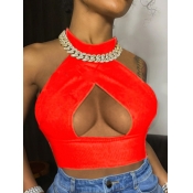 LW SXY Off The Shoulder Hollow-out Red T-shirt