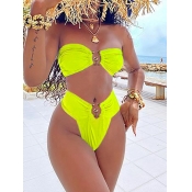 Lovely Sexy Ruched Metal Ring Decoration Yellow Tw