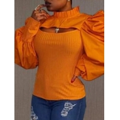Lovely Stylish Rib-Knit Ruffle Design Hollow-out C
