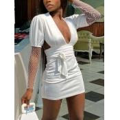 Lovely Sweet Backless Mesh Bandage Design White Mi