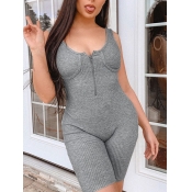 Lovely Casual Rib-Knit Zipper Design Grey Sleepwea