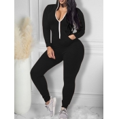 Lovely Casual Hooded Collar Zipper Design Black Pl