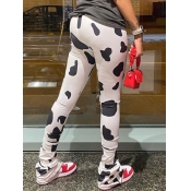 Lovely Casual Mid Waist Print Patchwork White Pant