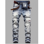 LW Men Casual Tie-dye Broken Holes Blue Jeans