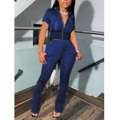 LW Turndown Collar Zipper Design Pants Set