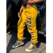 Lovely Street Letter Print Yellow Pants