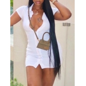 LW Casual Turndown Collar Skinny White Mini Dress