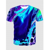 LW Men Casual O Neck Gradient Graffiti Print Blue 