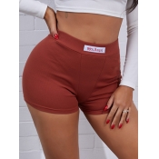 Lovely Casual Mid Waist Elastic Skinny Brown Short
