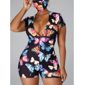 Lovely Casual Butterfly Print Skinny Black Sleepwe