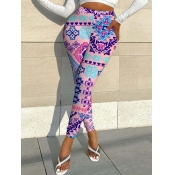 LW Sweet Geometric Print Patchwork Rose Red Pants(