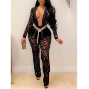 Lovely Sexy Mesh Patchwork Black Two Piece Pants S