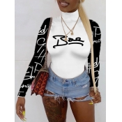 Lovely Street Turtleneck Letter Print White T-shir