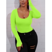 Lovely Casual U Neck Skinny Yellow T-shirt