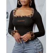 LW SXY Casual Square Neck Leopard Print Patchwork 