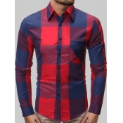 Lovely Men Casual Turndown Collar Plaid Print Patc