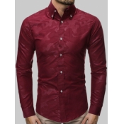 Lovely Men Casual Turndown Collar Print Wine Red S