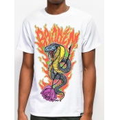 LW Men Casual Animal Print Patchwork White T-shirt