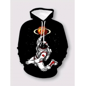 Lovely Boy Casual Hooded Collar Print Black Hoodie