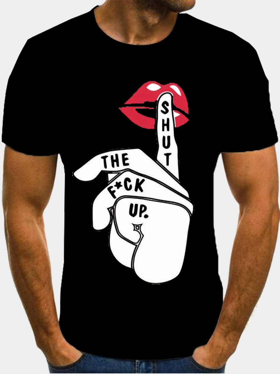 LW Casual O Neck Lip Print Black Men T-shirt