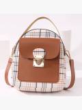 LW Casual Plaid Print Patchwork Metal Accessories Decoration Brown Crossbody Bags