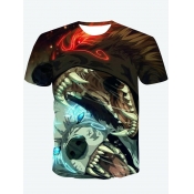 Lovely Men Street Flame Animal Print Multicolor T-