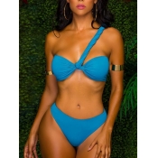 LW Chic Backless Bandage Design Blue Two-piece Swi