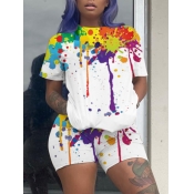 LW Street O Neck Splash Ink Print White Two Piece 