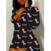 LW Lip Letter Print Romper