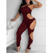 Lovely Party One Shoulder Geometric Print Hollow-o